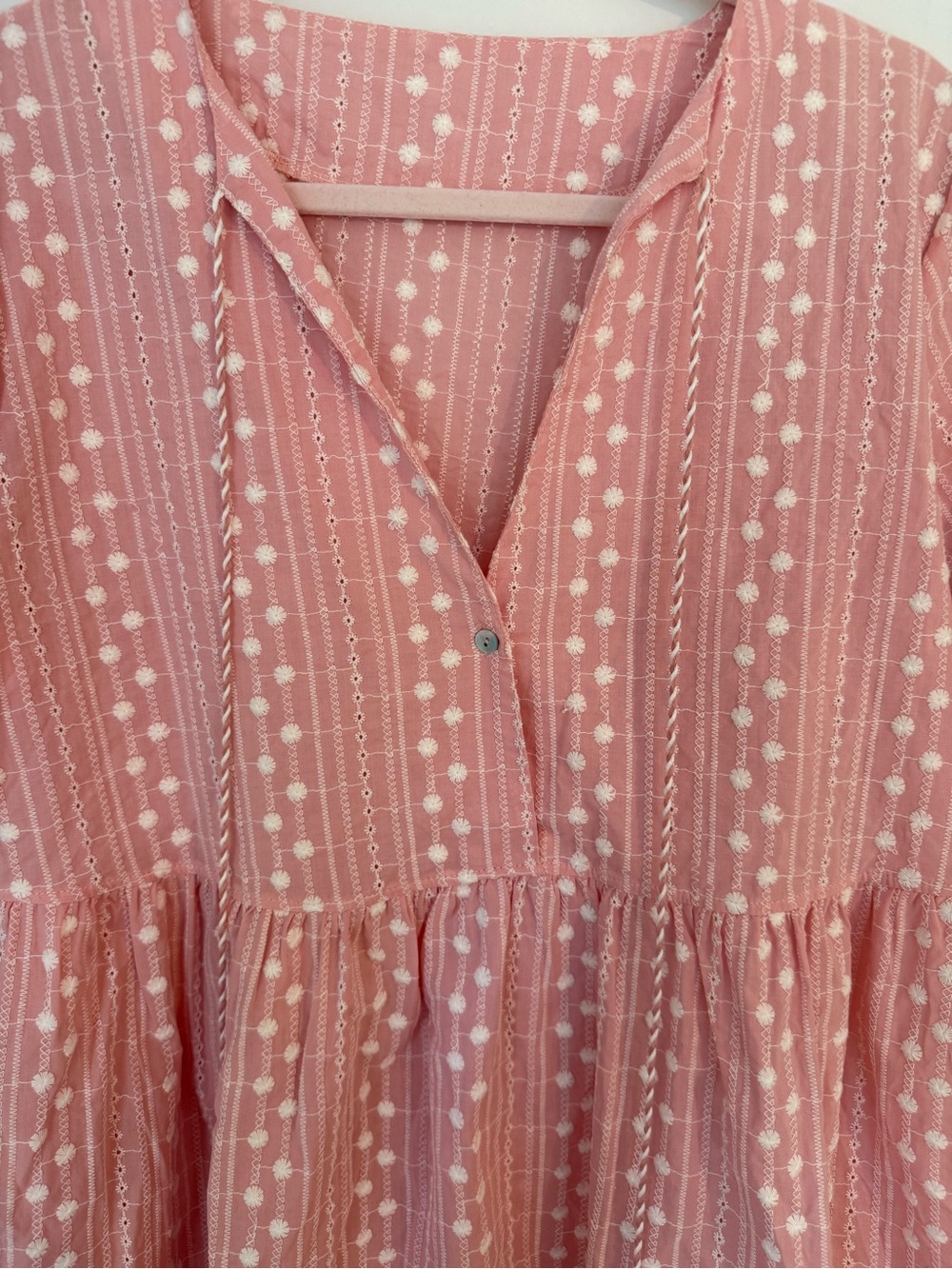Pink Cotton Eyelet Peplum Blouse XL Boho Embroidered Top - Picture 3 of 6